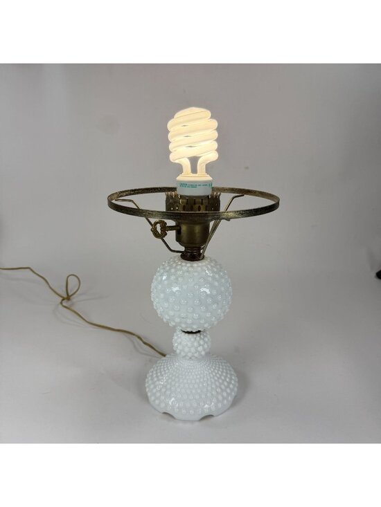 Unbranded Other - Vintage White Hobnail Milk Glass Table Lamp 11" Tall Electric Brass Trim